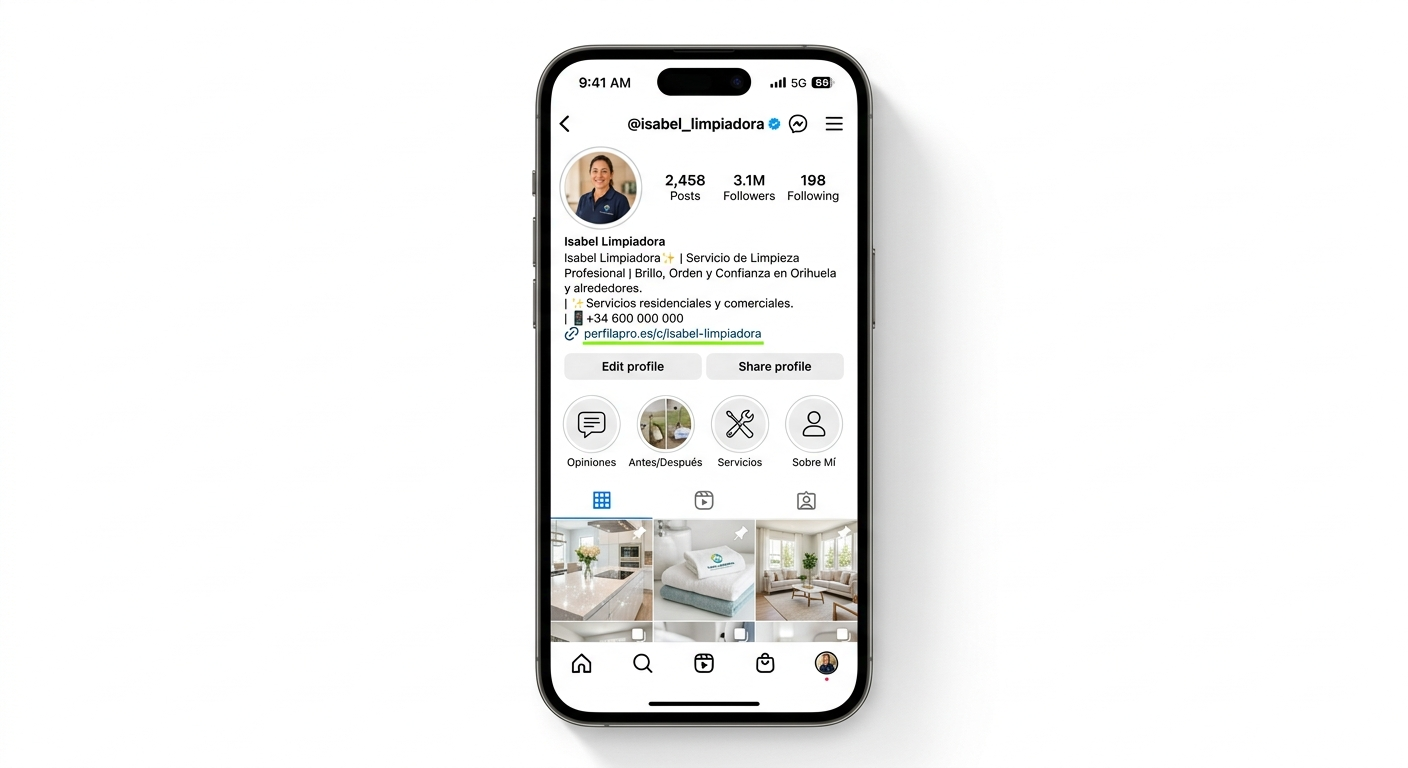 Bio de Instagram con enlace a perfil de PerfilaPro